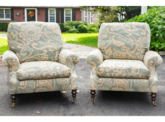 Pair Of Edward Ferrell D&D Building Custom Fabric Upholostered Club Chairs