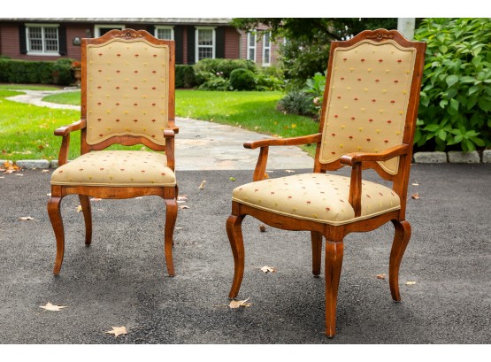 Pair Of  Upholstered Arm Chairs On Wooden Frames