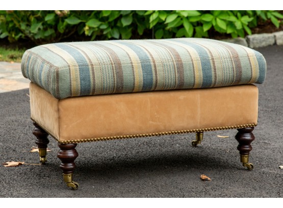 Edward Ferrell Custom Made Upholstered Bench On Brass Casters