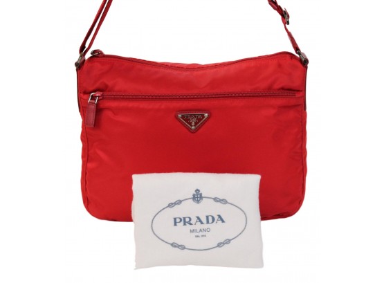 Prada Red Nylon And Saffiano Leather Crossbody Bag With Original Dust Bag