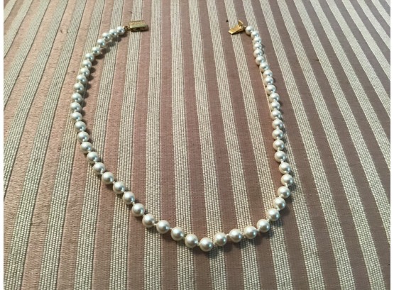 Signed Monet 16” Hand-Knotted Pearl Necklace