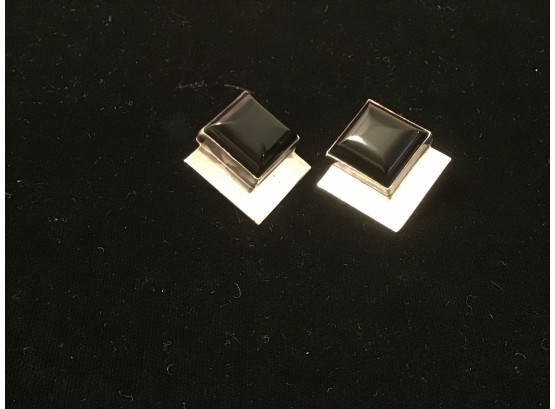 Signed Elaine Rose Sterling Silver And Onyx Earrings