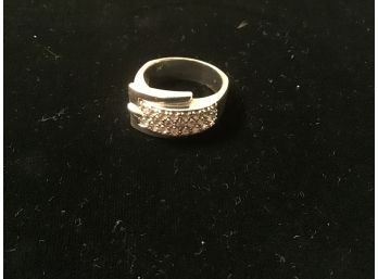 Signed Sterling Silver And Marcasite Buckle-Style Ring