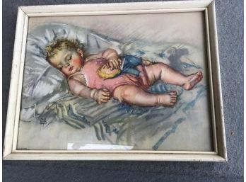 Maud Tollfy, Tampel Signed Framed Sleeping Baby Girl Print