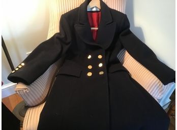 Evan-Picone Wool Double-Breasted Navy Dress Coat - Size Small