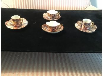 Set Of Four Hand Painted Hokutoska Miniature Cups And Saucers - Occupied Japan