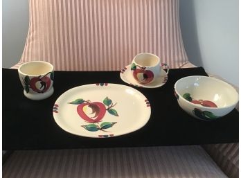 Purinton Slip Ware China In Apple Pattern Lot Including Plates, Bowls, Cups And Saucers