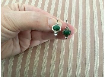 Sterling Silver And Malachite Earrings