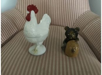 Mixed Lot Including Ceramic Salt And Pepper And Milk Glass Rooster