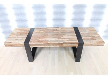 Gorgeous Wooden Coffee Table With Steel Bands