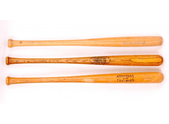 Three Vintage Mini Baseball Bats - Arkansas Traveler & Hartford Chiefs