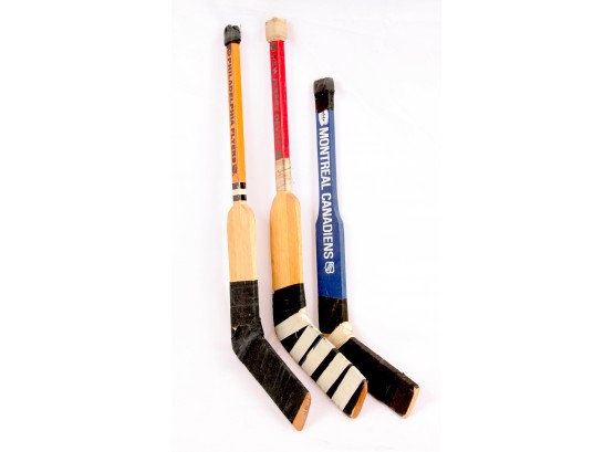 Lot Of 3 Mini NHL Hockey Goalie Sticks - Flyers, NJ Devils & Montreal Canadiens