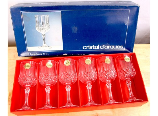 6 Cristal D'Arques Longchamp 12 Cl Stemmed Crystal Wine Glasses - France NIB - #1