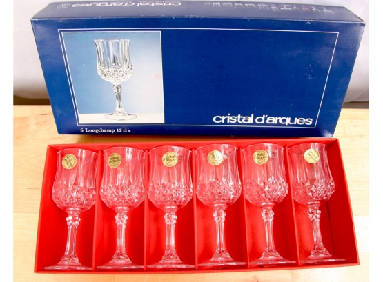6 Cristal D'Arques Longchamp 12 Cl Stemmed Crystal Wine Glasses - France NIB - #2