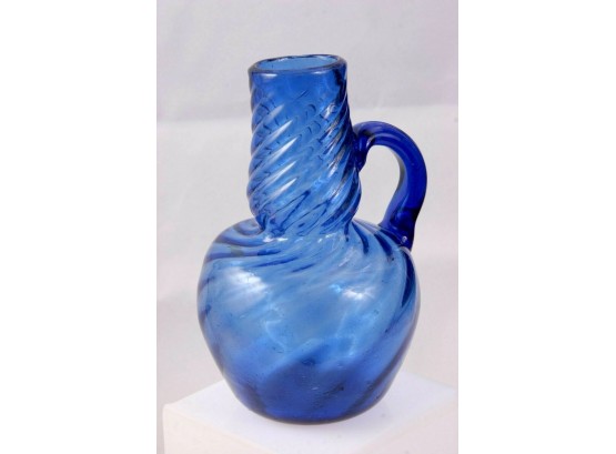 Blenko Mid-Century Modern Blue Twist Pattern - 6' Tall Vase Pitcher Jug W/Pontil