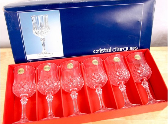 6 Cristal D'Arques Longchamp 17.5 Cl Stemmed Crystal Wine Glasses - France #3