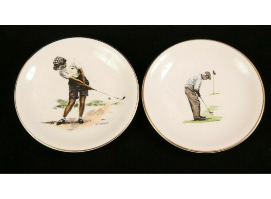 2 VINTAGE 1962 DELANO STUDIOS HAND COLORED GOLF DISHES By M.C. WEILER