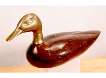 Vintage 1984 Enesco Duck Decoy - Brass Head / Wood Body