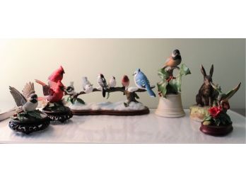 Assortment Bird & Rabbit Figurines & Music Box Danbury Mint, Boehm And Lenox