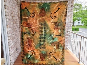 Vintage African Motif Batik Wall Hanging Coverlet / Wall Hanging