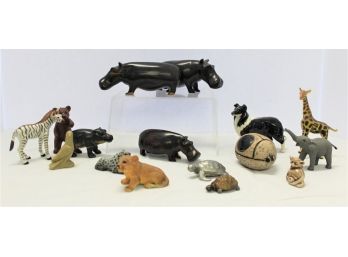 Lot Of Assorted African Carved Wood, Porcelain, Stone Animal Figurines