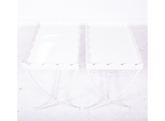 Pair Of Vintage White X Base Accent Tables