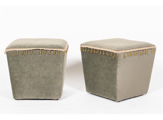 Grey Microfiber Upholstered Stools With Beaded Detail