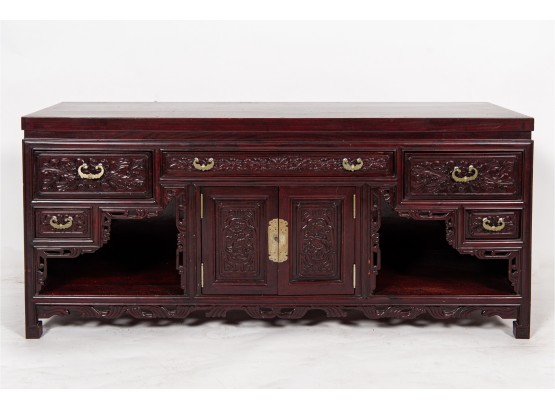 Gorgeous Ornately Carved Cherry Asian Sideboard