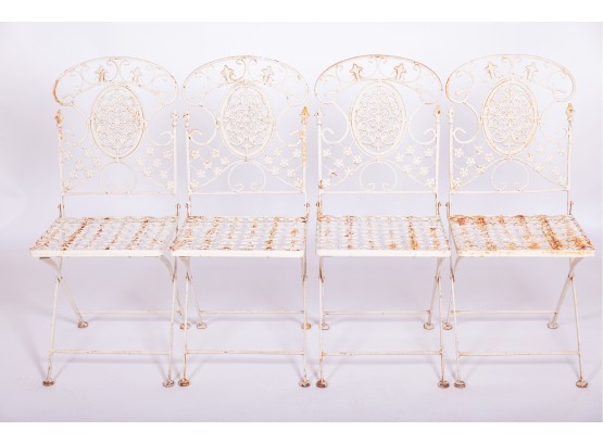 Vintage White Painted Wrought Iron Chairs