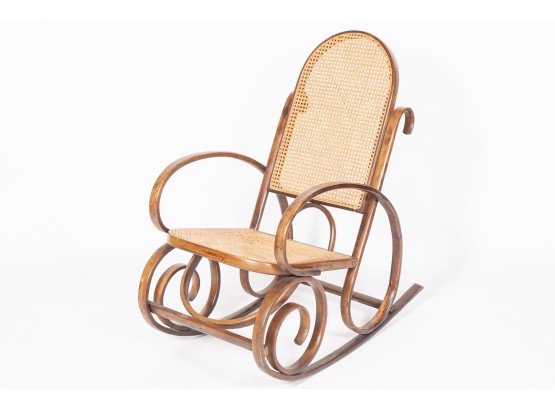 Scrolled Wood & Caning Rocking Chair