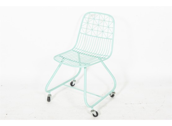 Vintage Modern Baby Blue Enameled Wire Chair