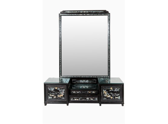 Gorgeous Black Lacquer & Mother-Of-Pearl Asian Vanity