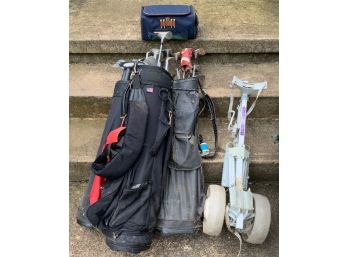 3 Sets Of Golf Clubs & Pull Cart And New Golf Cooler