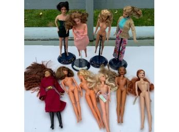 Large Lot Of Barbies ~ 10 Barbies & 4 Stands ~