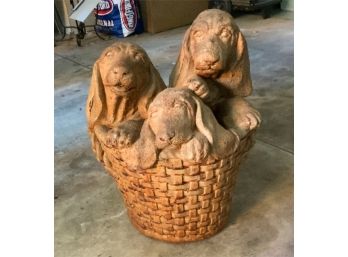 AWESOME Heavy Cement ~ 3 Dogs In A Basket ~ Adorable