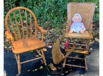Antique High Chair /Rocker, Chair & Doll