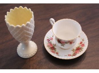 Beleek Vase And Bone China Tea Cup