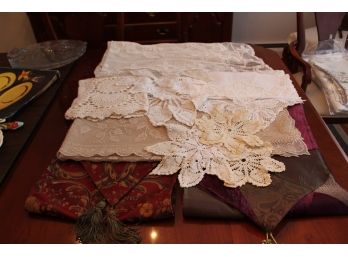 Two Table Runners And Vintage Dolies And Table Clothes