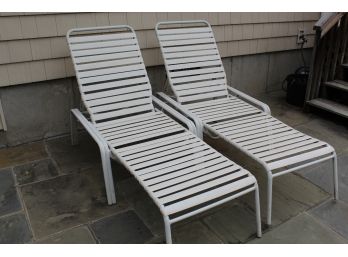 Two Winston White Strap Chaise Loungers