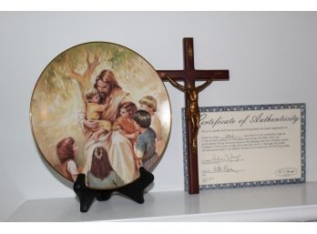 Religious Collectible Plate And Crucifix