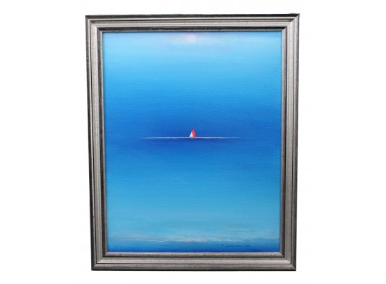 Framed Original Signed Oil On Canvas Impressionistic Sailboat Nautical Scene Painting (2 Of 2)