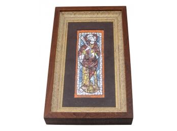 Vintage Hand Painted Male Religious Figure Enamel Metal Painting With Wood Frame