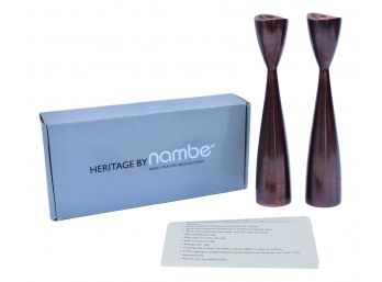 Nambe Set Of Two Alloy Heritage Bronze Finish Candlestick Holders In Original Box