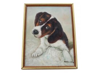 Vintage Original Dog Oil On Canvas Painting By RM Kesselving Framed