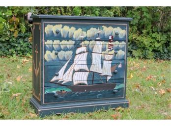 Hand Painted Child's Pirate Nautical Themed Four Drawer Chest