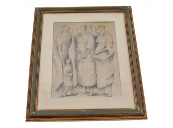 Vintage Framed Print Of Family Group, Potentially By Henry Moore