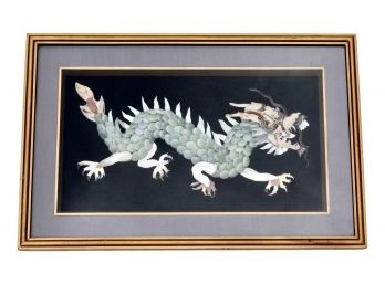 Vintage Asian Figural Dragon Made Of Mixed Gemstones Framed Artwork