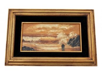 Signed Le Corby Vintage Framed Oil On Canvas Of An Ocean Scene With Gallery Label