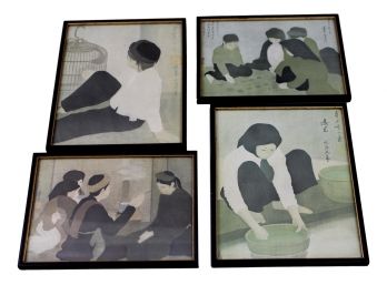 Set Of Four Vintage Nguyen Phan Chanh Framed Asian Prints
