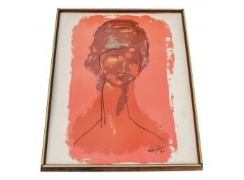 Signed Modigliani Large Dramatic Portrait Of Woman Framed Lithograph Dated 1910